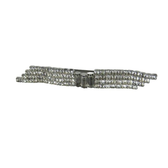 Vintage Rhinestone Silvertone Brooch Pin Bar - Picture 1 of 5